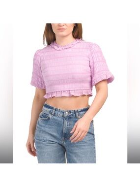 4/$25 SALE Lena Lavender Ruffle-Trim Crinkle Crop Top